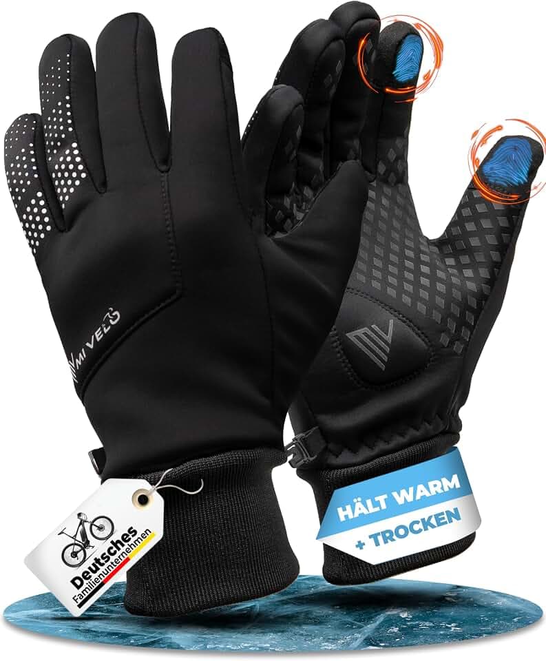 MIVELO Fahrradhandschuhe Herren & Damen - Wasserabweisend & mit Ergo-Pad I Touchscreen fähige Handschuhe I Winterhandschuhe & Übergangshandschuhe I Gloves