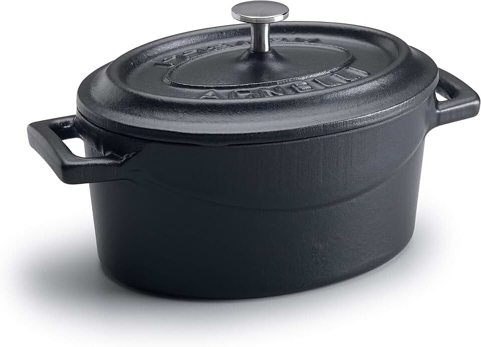 Pentole Agnelli Slowcook Kasserolle oval mit 2 Griffen, aus Gusseisen 4.8 litri Mattschwarz