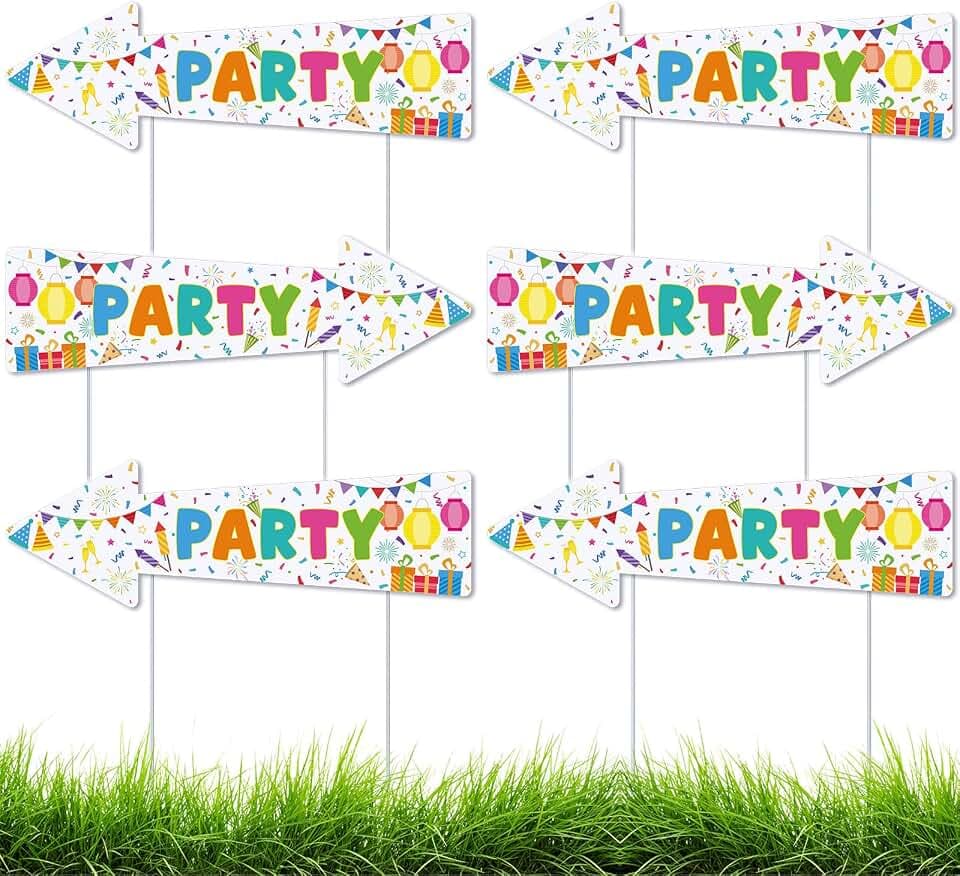 Thyle 6 Set Party Yard Signs with Stakes, 16x5 Inch Double Sided Arrows