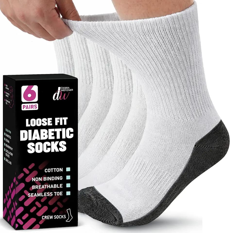 Debra Weitzner Diabetic Socks For Men and Women Loose Fit Non-Binding Cotton Crew Socks 6 Pairs
