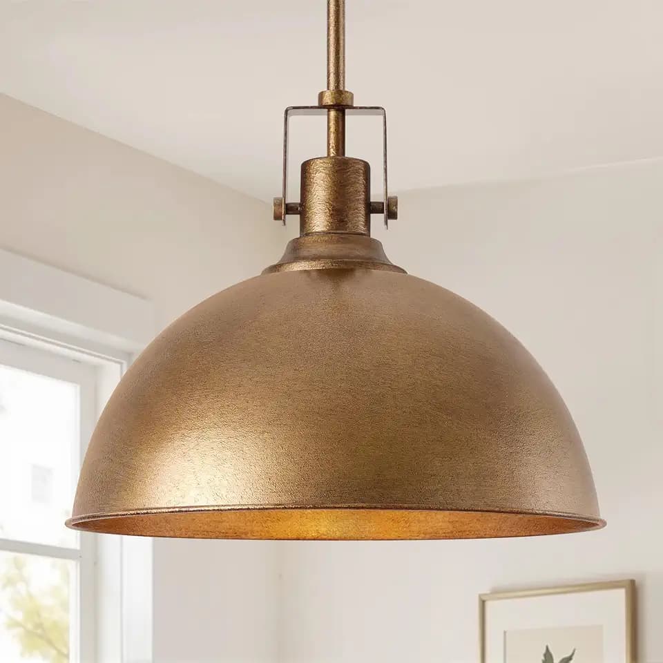 LamQee 13 Inch Antique Brown Metal Pendant Light Kitchen Island, Farmhouse Modern Dome Pendant Light Fixtures Ceiling Hanging Lighting Chandelier for Dining Room Over Table, Bar, Hallway, Entryway