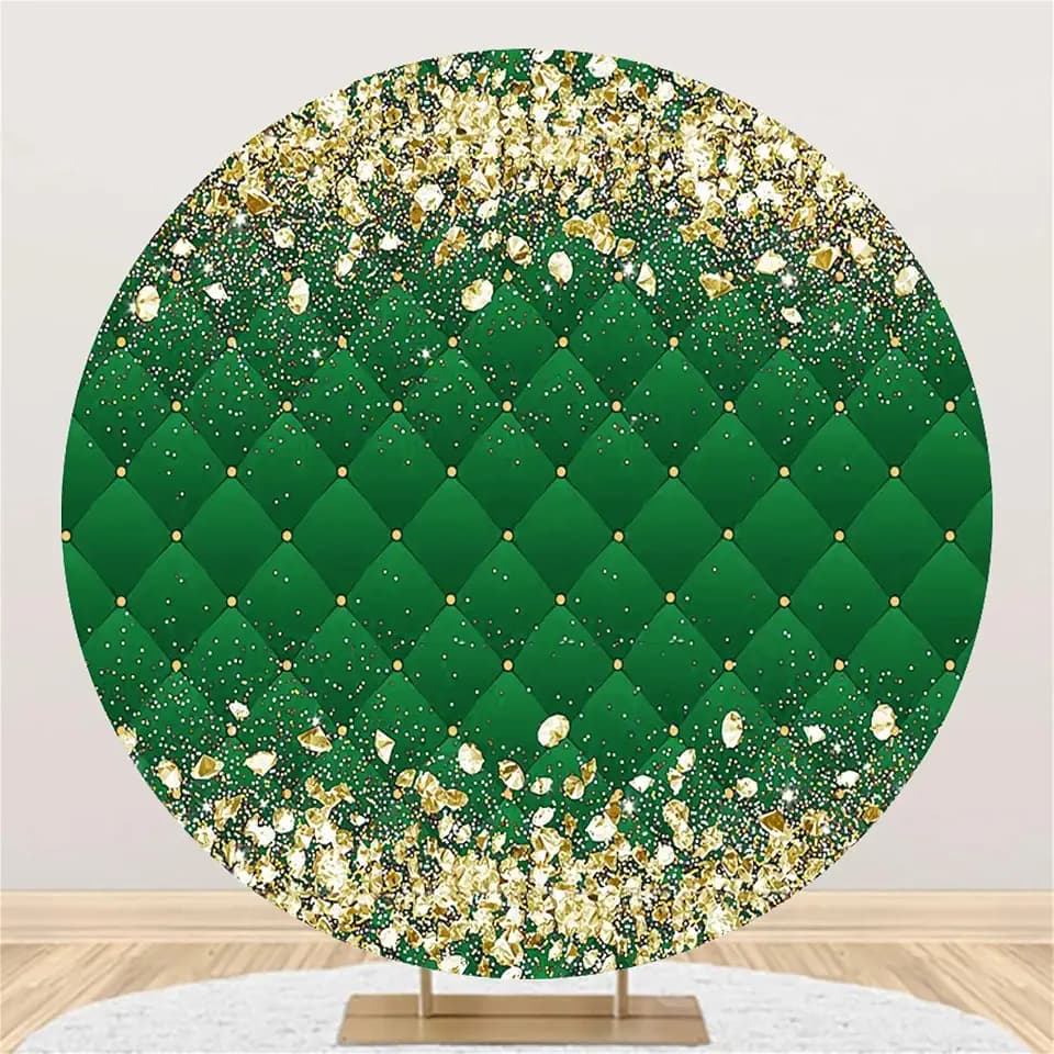 Renaiss 7x7ft Gold Royal Theme Round Backdrop - Diamonds Cover Diamond Circle Background Golden Bridal Shower, Wedding Party Decors Arch for Green, Baby Shower Photo Booth Props