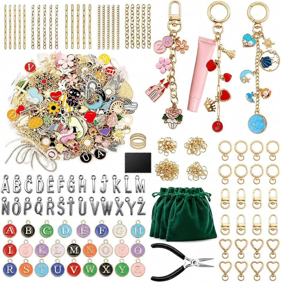 XUHAO7 544Pcs DIY Keychain & Bag Charm Making Kit - Craft Supplies