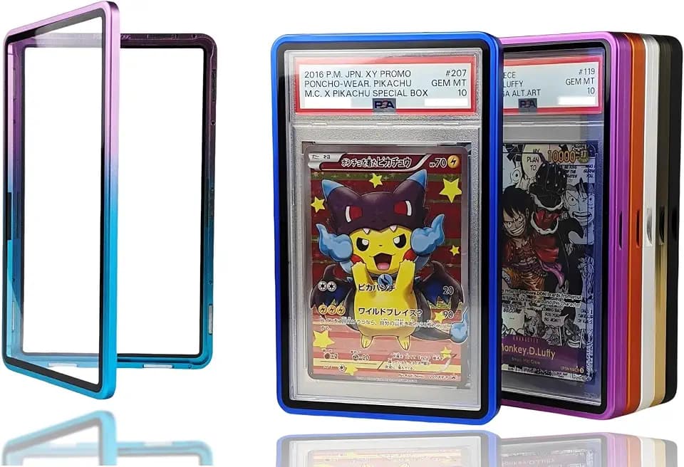 RedCap Magnetic Aluminum PSA Graded Card Holder 35PT Premium PSA Slab Protector Display Case with UV Resistant Glass Fits Standard PSA Graded Sports Trading Cards - Azure Blue