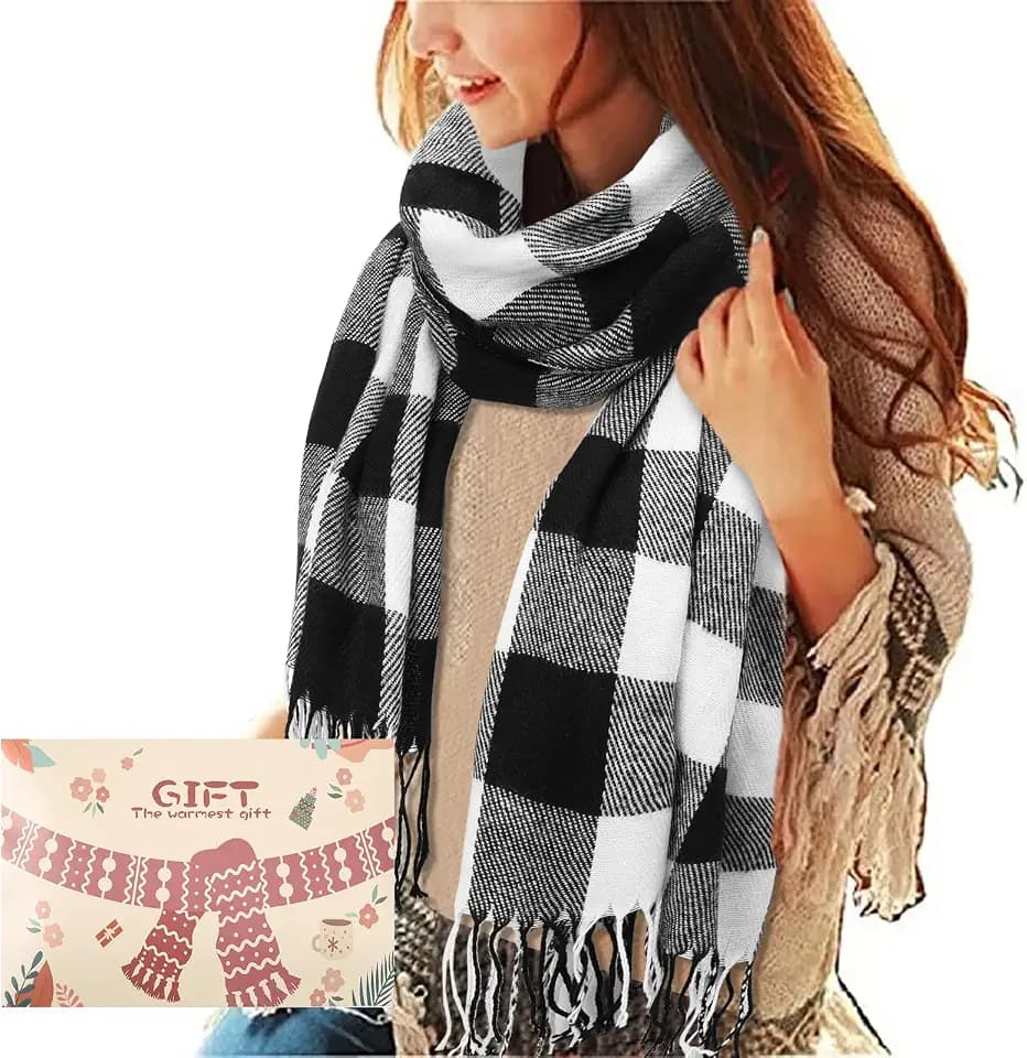 heekpek Damen Kariert Oversized Kaschmir Schal Lange Winterschal Weich Wraps Groß Karo Fransen Schals Warm für Herbst Winter