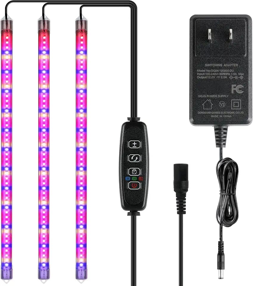 iPower LED Plant Grow Light Strips Full Spectrum with 3 Timing Modes, 10 Dimmable Levels 48 LEDs Per Tubes, Sunlike Grow Lamp for Hydroponics Succulent