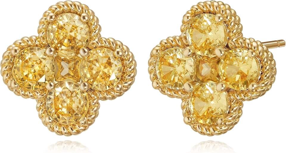 Clover Earrings for Women - 12 Month Birthstone Earrings 14k Gold Plated Four Leaf Clover Hypoallergenic Stud Lucky Jewelry Gift for Women