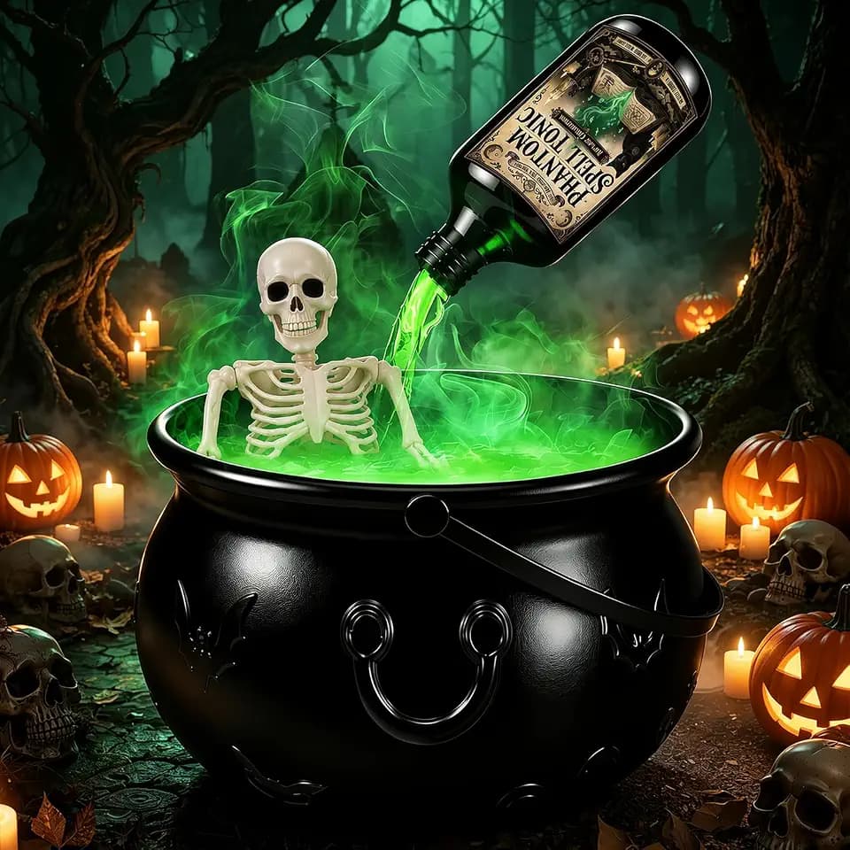 Halloween Deko Innen Groß Hexenkessel mit Skelett Nebel Party Tisch Deko