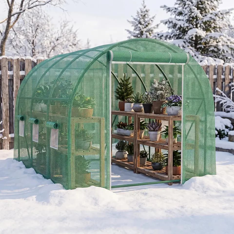 12×7×7 FT Greenhouses for Outdoors Heavy Duty, Large Walk in Green Houses for Outside with 6 Ventilated Mesh Windows & Roll-up Door & Reinforced Frame