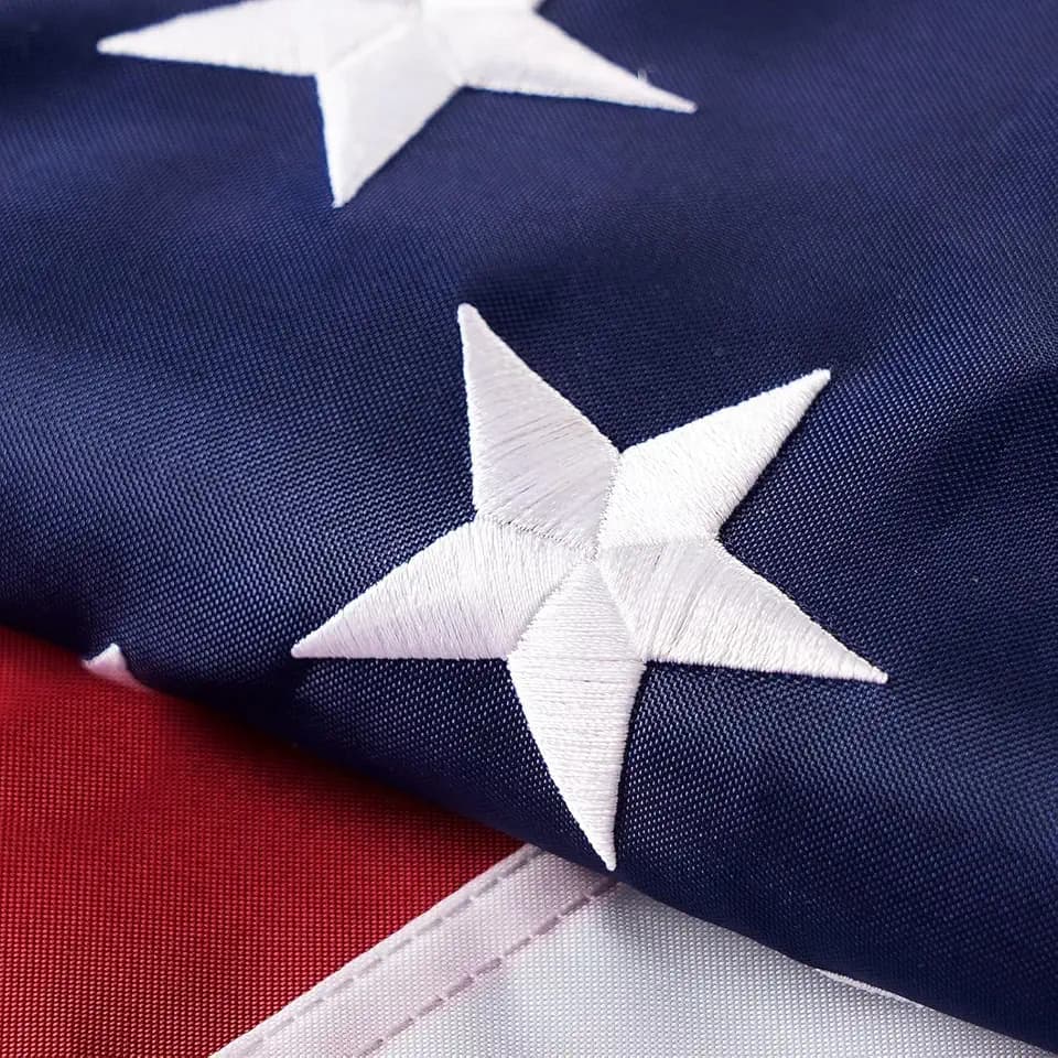Embroidered American Flag 6X10 Feet for Outside Made in USA, Heavy Duty US America Flags with 3 Brass Grommets, Nylon USA United Flag Outdoor Long Time Use