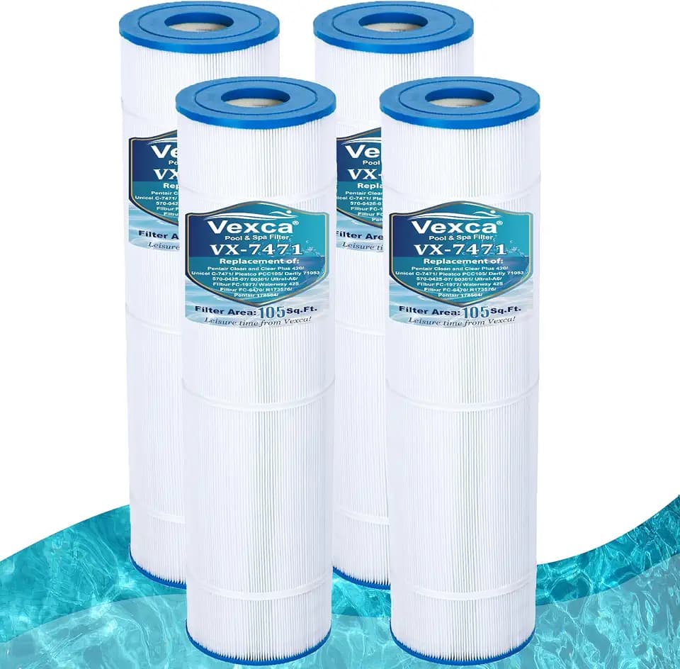 PCC105 Pool Filter Cartridges Replacement for Clean and Clear Plus 420, Unicel C-7471, Filbur FC-1977, Pleatco PCC105, 178584, R173576, 817-0106, 71053, L x OD: 26"x7", 105 Sq.Ft, 4 Pack