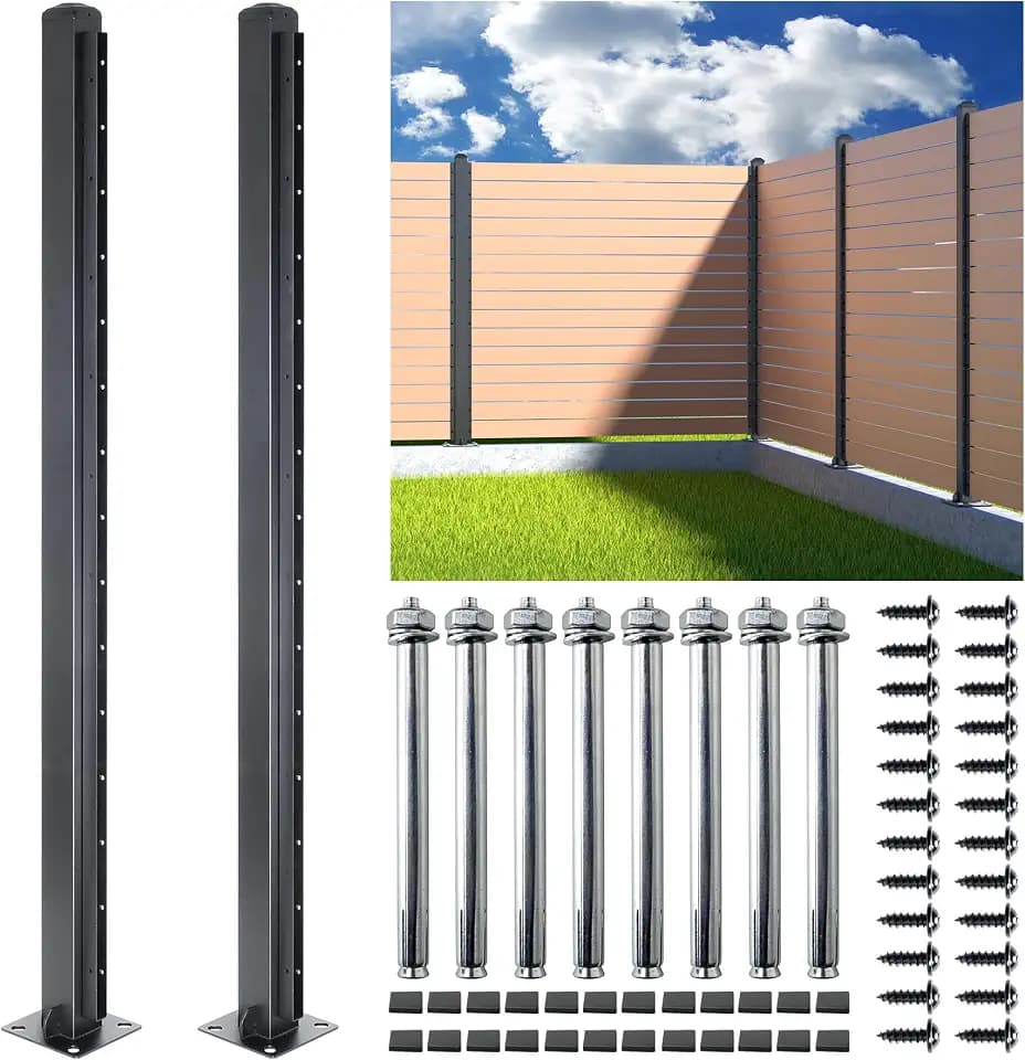 Q235A-Steel 5ft (H/58in) Heavy Duty Fence Post - End Post, Suitable for Outdoor Patio, Backyard and Garden Fence Post Bracket Construction (2pack-Matte Black)