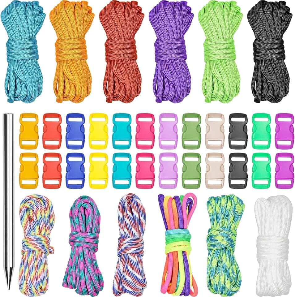 12 Farben 10 Fuß Paracord Schnur 550 Multifunktions Paracord Seile Set mit 24 Schnallen für DIY Handwerk, Survival, Camping, Alle Altersgruppen
