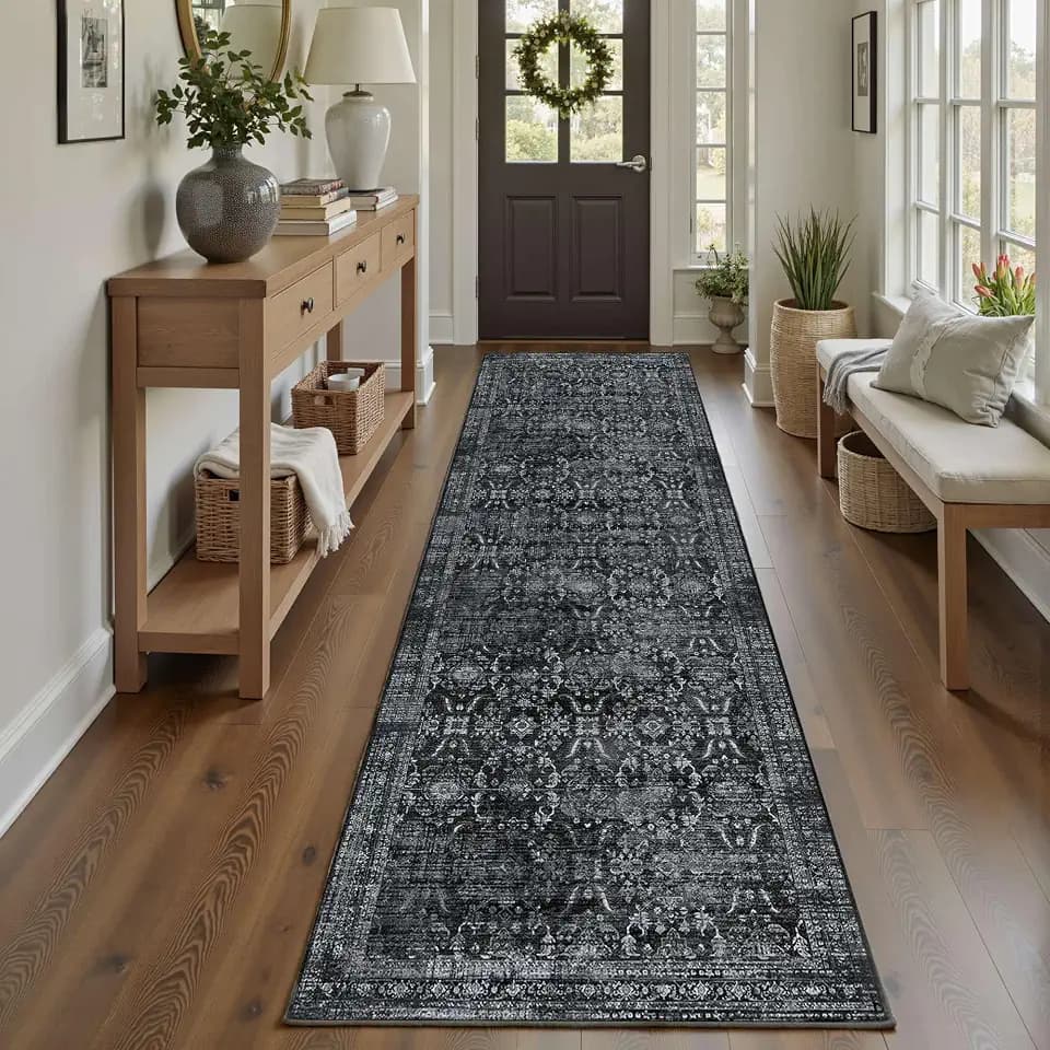 Rugxara 2'6''x8' Washable Runner Rug for Hallway Kitchen, Black