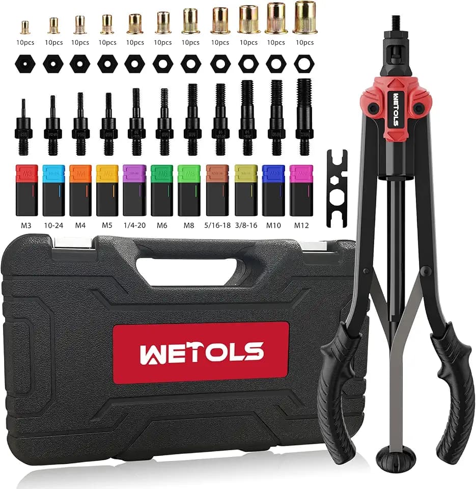 WETOLS Rivet Nut Tool, 17" Rivet Nut Tool with 11 Metric and SAE Mandrels