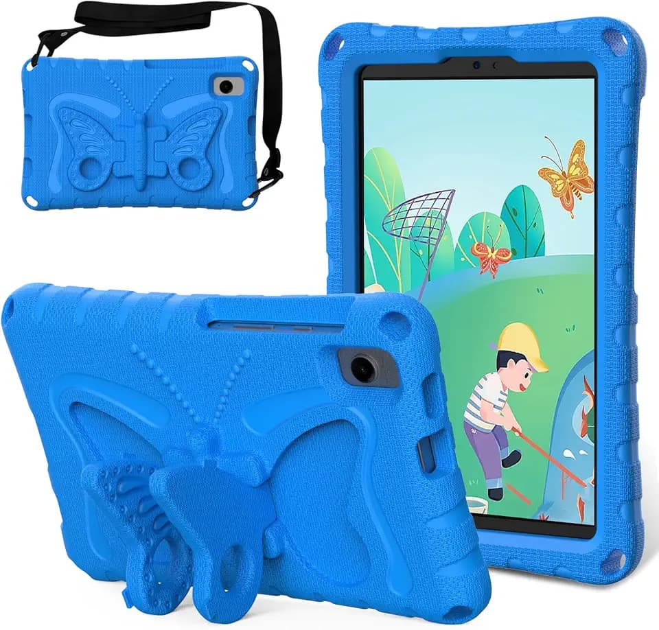 for Samsung Galaxy TAB A7 Lite 8.7" T220/T225/T227(2020/2021)/TAB A9 8.7" SM-X110/X115N(2023) Butterfly Wings Kickstand Kids Girl Tablet Case EVA Material Case for TAB A 8.0" T290/T295(2019) (Blue)