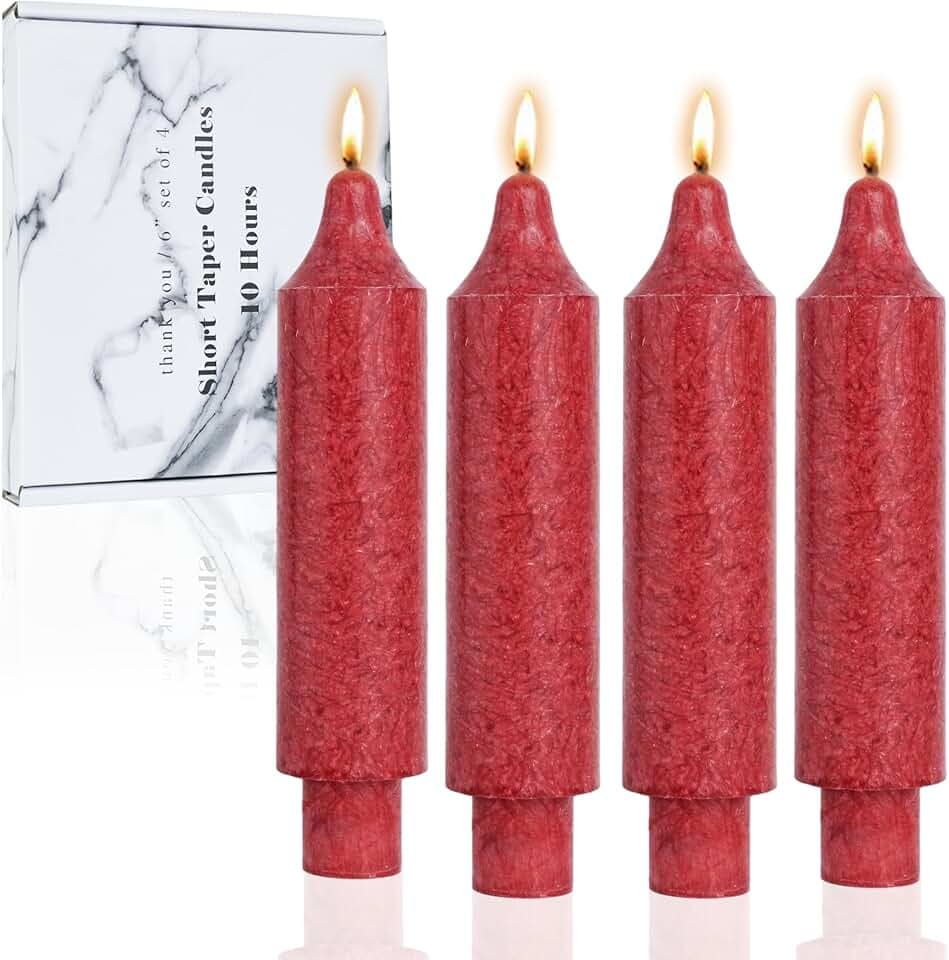 Red Short Taper Candle Crystal Candlesticks Dripless Tapered Candles for for Holiday Wedding Party Wax Unscented Dinner 6 inch Set of 4