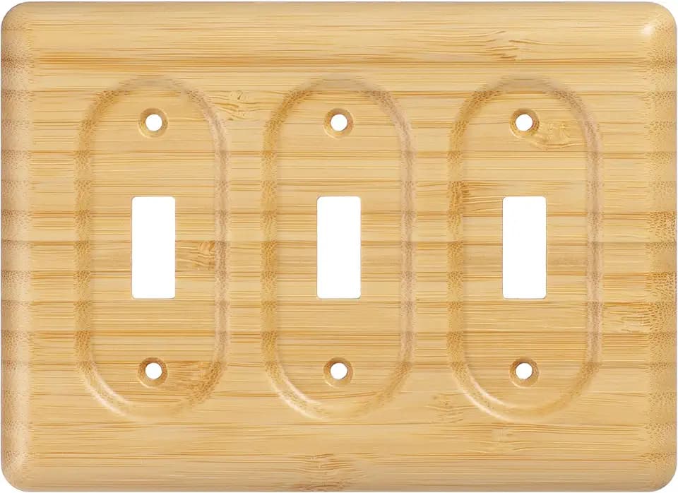 Triple Switch Plate Cover Solid Bamboo Wood for Rocker Light Switches Natural Stylish