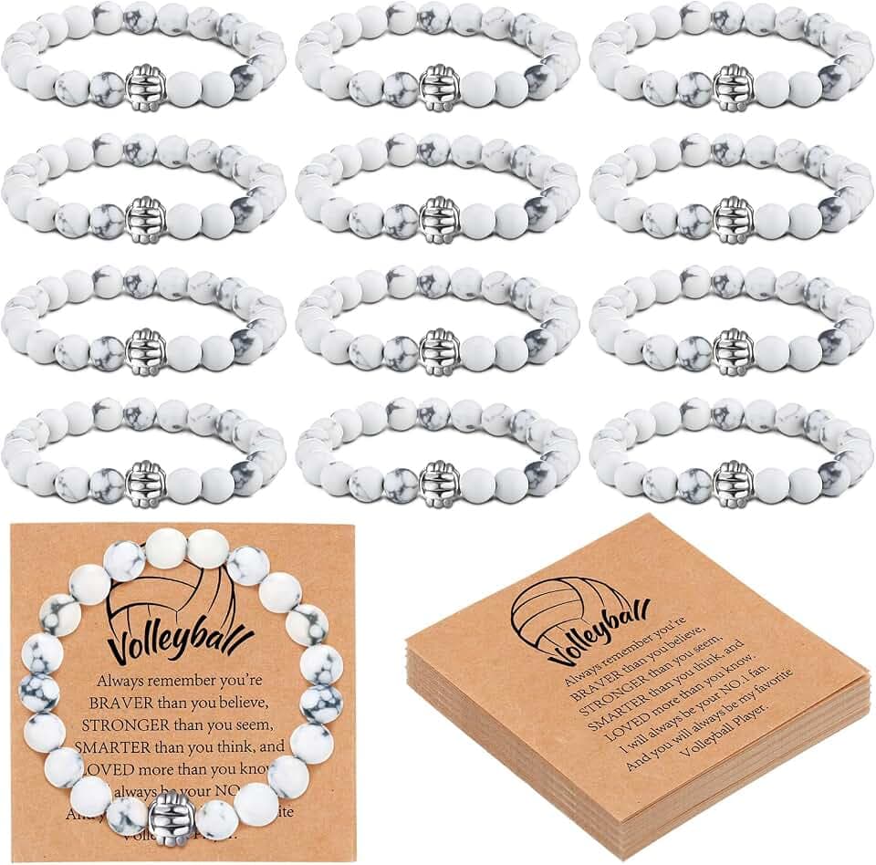 Ecation 12 Sets Sports Bracelets Lava Stone Beaded Gifts
