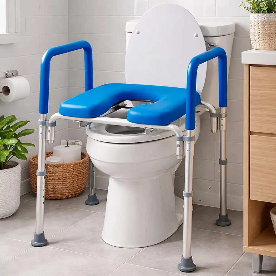Ultimate Raised Toilet Seat with Handles, Padded, Armrests, Adjustable Height, Premium Elevated Toilet Seat for Elderly Bathroom Safety with Arms, Standard and Elongated Toilets