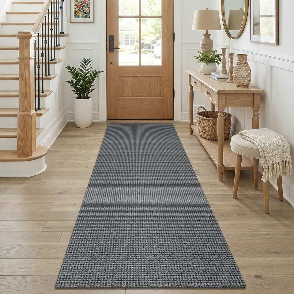 KOZYFLY Cotton Runners for Hallway 2.5'x8', Washable Runner Rug, Woven Non Slip Kitchen Runner, Braided Entryway Rug, Floor Carpet for Foyer, Bedroom, Hall, Grey/Dark Grey