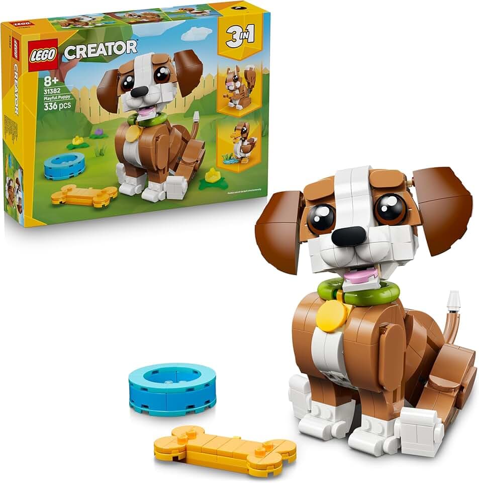 LEGO Creator 3-in-1-Set Niedliche Tiere: Verspielter Welpe - Tierfigur lässt Sich in Eichhörnchen oder Ente verwandeln - Geburtstagsgeschenk für Mädchen und Jungen ab 8 Jahren - 31382