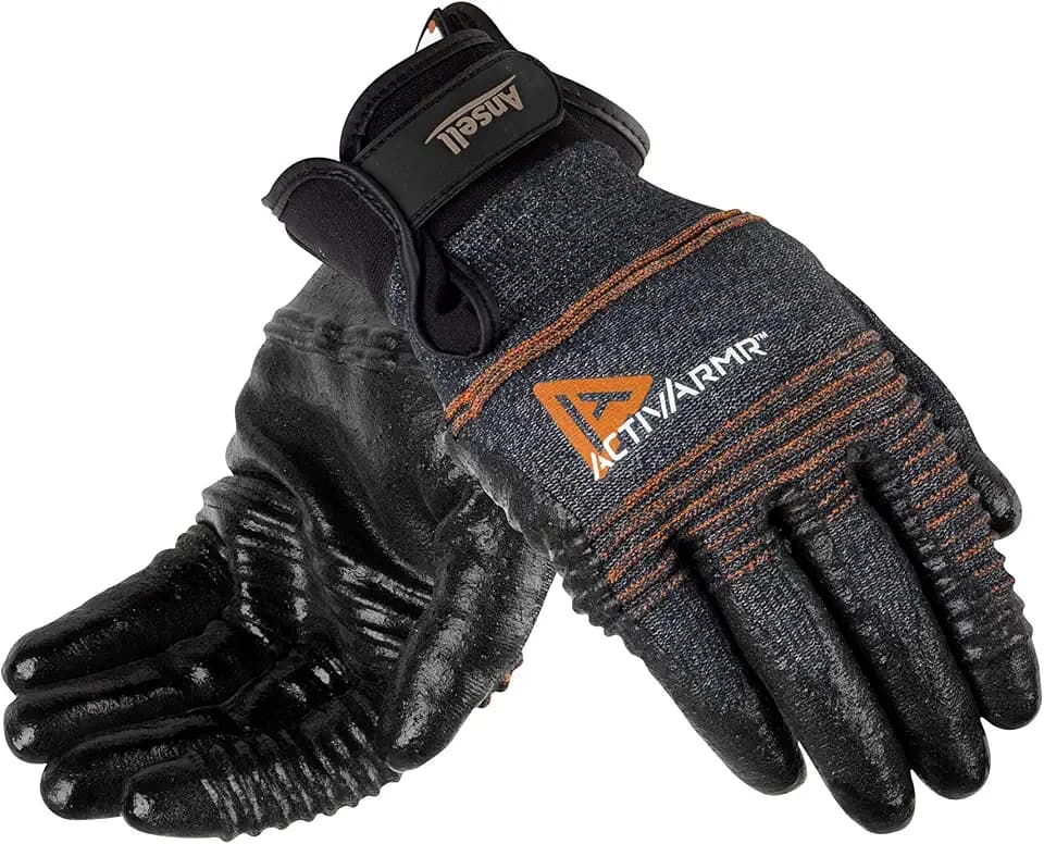 Ansell ActivArmr 97-008 Arbeitshandschuhe, Mehrzweckhandschuhe, Mechanikschutz-Handschuh, Industrie PSA, Schwarz, Größe M (1 Paar)