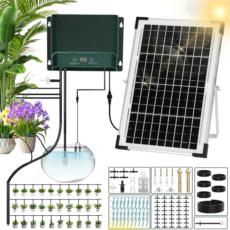 Solar Drip Irrigation System, 10W Auto Watering Kit for 50 Plants