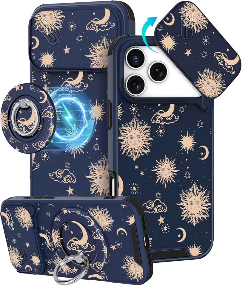 Buleens for iPhone 18 Pro Max/17 Pro Max Ring Stand Case, Cute Gold Sun
