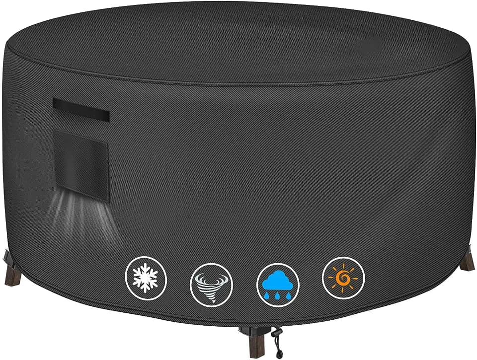 TOHONFOO Round Outdoor Table Covers Waterproof 42"DIA For Patio Table,Black