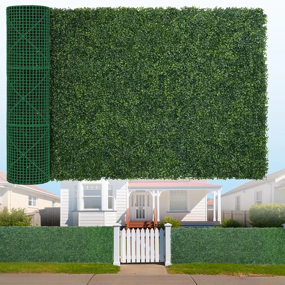 Artificial Boxwood Roll, 48x140 in(47 sqft) UV-Anti Faux Ivy Hedge Grass Wall Panels for Patio and Balcony Privacy, Fake Greenery Backdrop Decor for Fence, Garden, Backyard