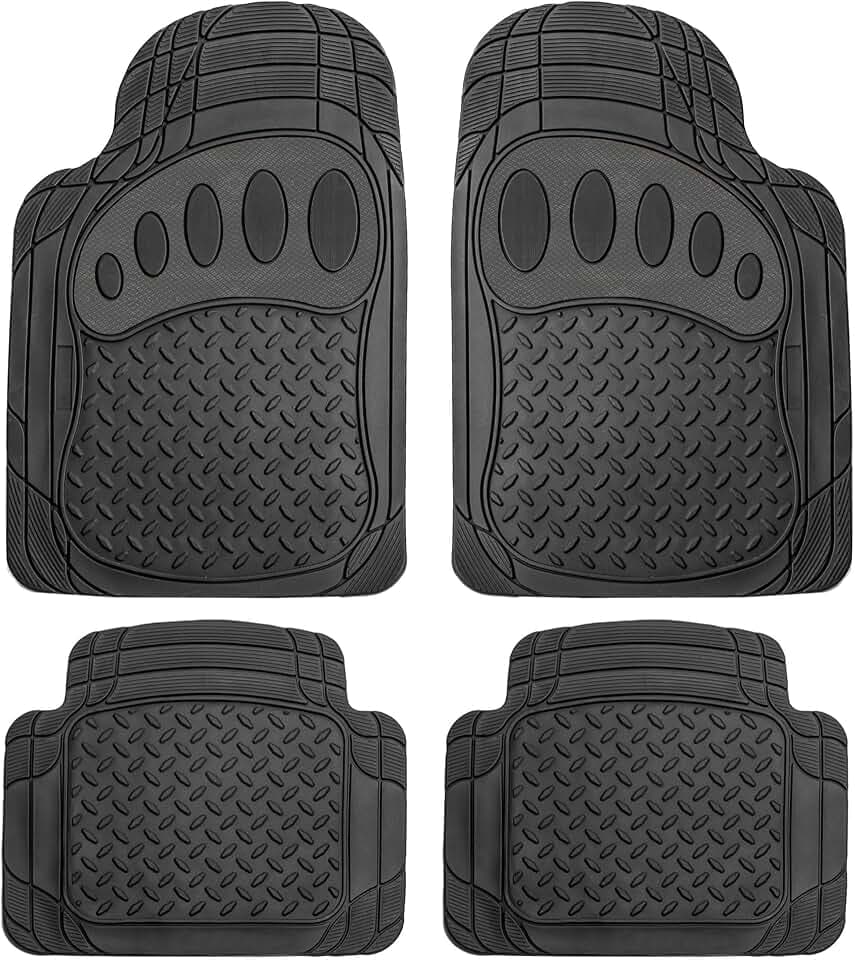 FH Group Automotive Floor Mats Heavy Duty Footprint Design Rubber Floor Mats for Cars,Universal Fit Full Set,Climaproof Floor Mats Trimmable Floor Mats for Most Sedan, SUV, Truck Floor Mats Black