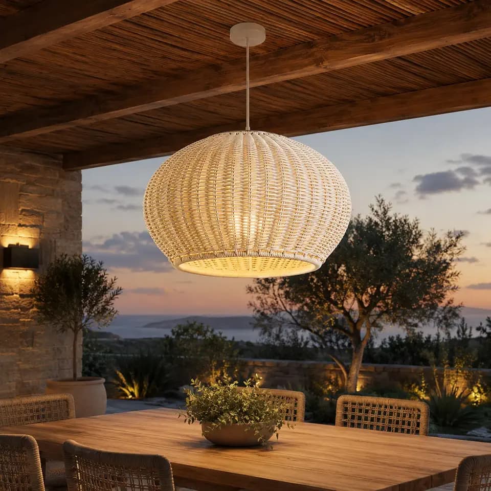 White Rattan Pendant Light Suit for Indoor and Outdoor,24 Inch Width