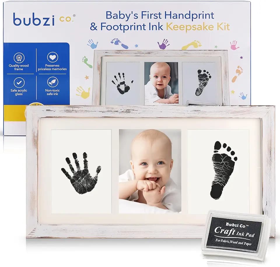 Bubzi Co Wunderschönes Baby-Hand- und Fußabdruck-Set für Mädchen und Jungen, einzigartiges Geschenk-Set für Babypartys, unvergessliche Erinnerungsbox-Dekorationen für Zimmerwand