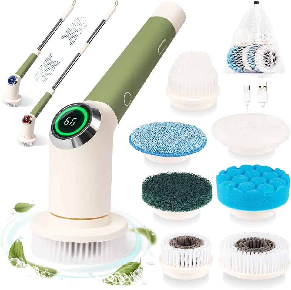 Elektrische Reinigungsbürste, drehbar, mit Teleskopstange, kabelloser Reiniger für Badezimmer, Dusche, Böden und Auto, schnelle Reinigung von Fugen, Fliesen und Sofas