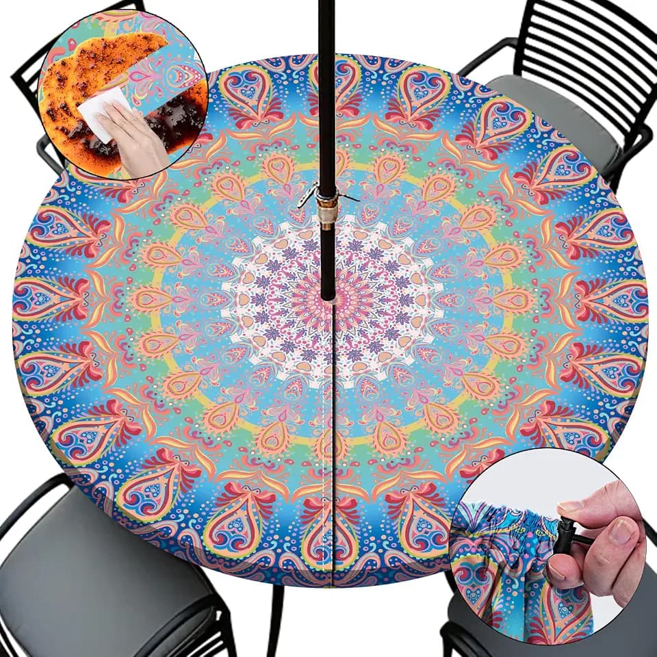 opstellen Fitted Round Outdoor Table Covers with Umbrella Hole and Zipper Reusable Water Resistant Tablecloths for 36-44" Tables Glamping Car Road Trip Gear Retirement Gift for Mom Dad Grandpa Grandma