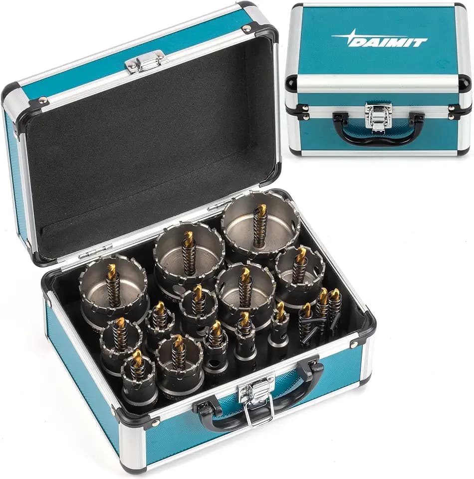 DAIMIT 19-teiliges TCT-Lochsägen-Set, 13–54 mm Schwerlast-Lochsägen aus Wolframkarbid für Metall, Edelstahl, Eisen, Holz & Kunststoff, mit 3 abnehmbaren Zentrierbohrern und 3 Innensechskantschlüsseln