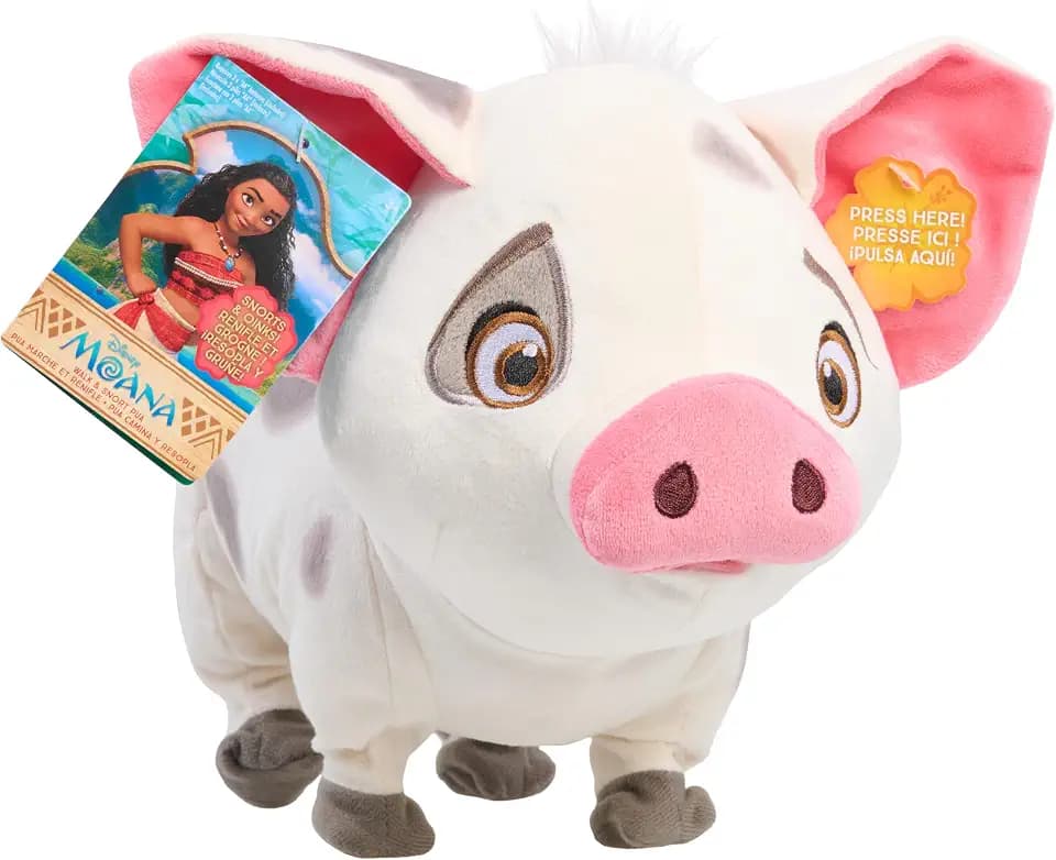 Just Play Disney Princess Moana Walk & Snort Pua Plüschtier, Geräusche, Bewegung, Stofftier, Schwein, Kinderspielzeug ab 3 Jahren