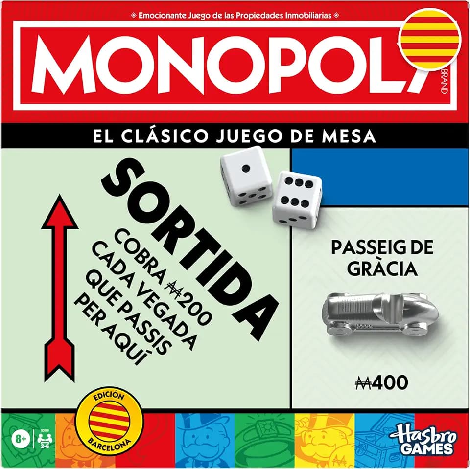 Monopoly-Brettspiel mit Ablageschale und großen Spielfiguren katalanische Version in spanischer Sprache