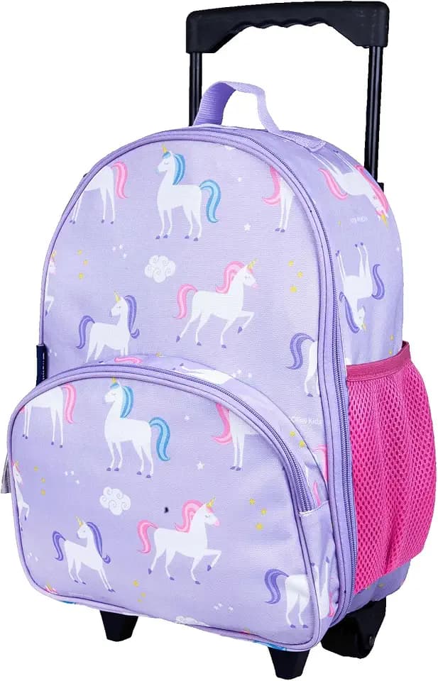 Wildkin Kids 16 Inch Rolling Luggage for Boys & Girls – Lightweight Carry-On Suitcase with Telescoping Handle & Rolling Wheels for School, Travel & Overnight Trips (Unicorn)