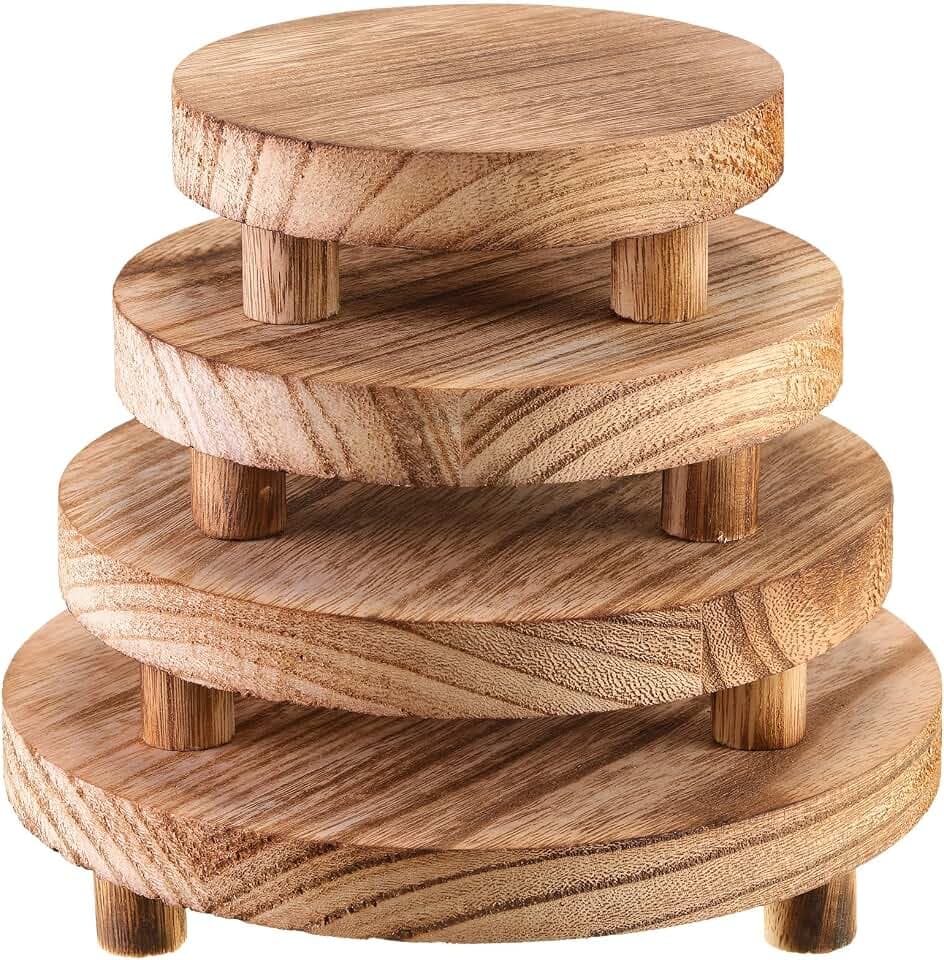 Geetery 4 Pcs Wooden Risers for Display Wood Pedestal Stand, Light Brown