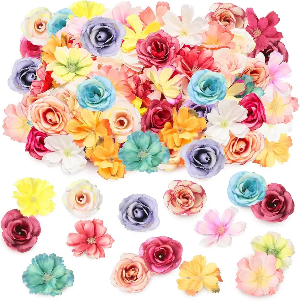 Hanaive 80 Pcs Mini Silk Artificial Flower Heads Bulk, Bright Color