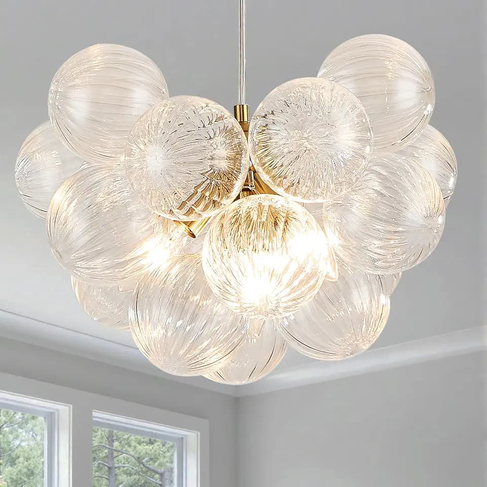 Surpars House Clear Bubble Ball Chandelier, Modern Glass Ceiling Light, 4 Lights Pendant Lighting Fixture for Bedroom,Livinng Room,Dining Room