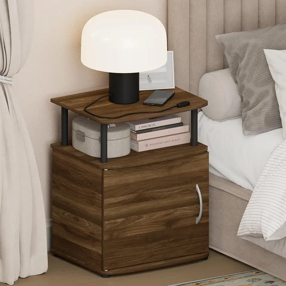 Furinno Jaya Night Stand with Door, Nightstand, Amber Pine