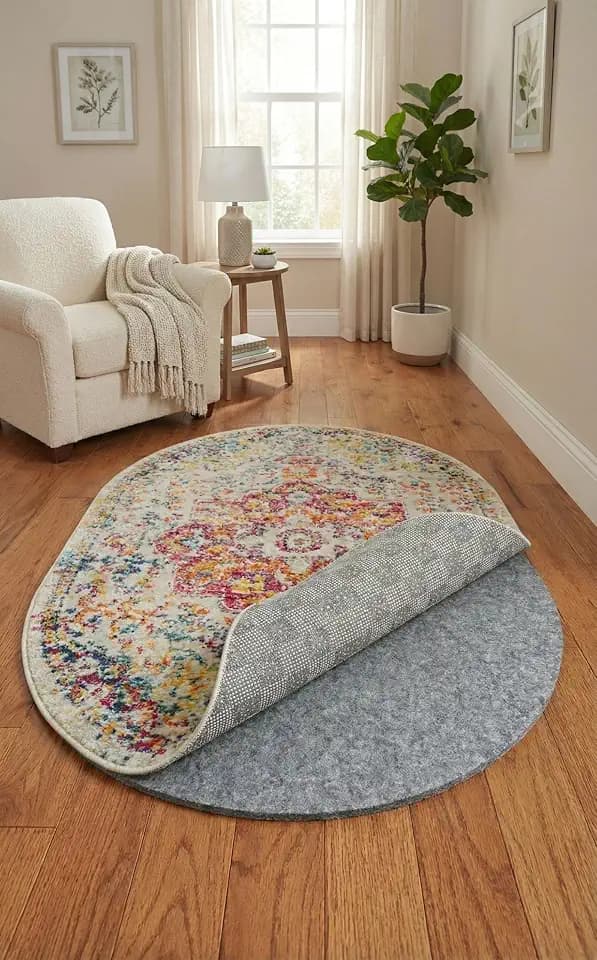 Rugs.com - 3' x 5' Oval Everyday Performance Rug Pad 1/4" Thick Felt & Non-Slip Backing Perfect for Any Flooring Surface