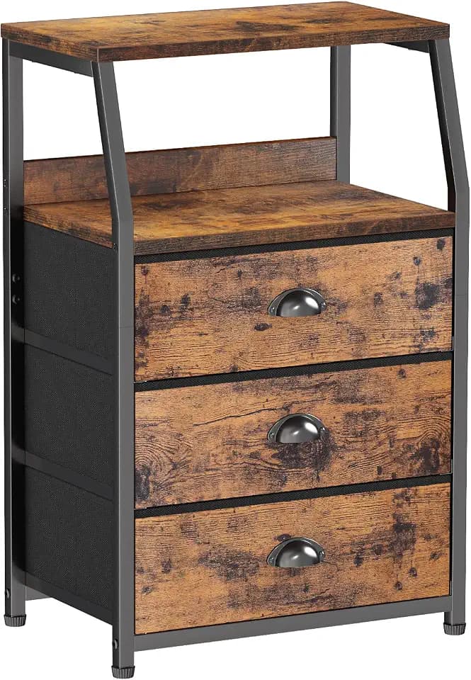 Furnulem Nightstand with 3 Fabric Drawers, Small Bedroom Storage Cabinet