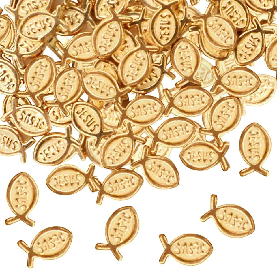 100pcs Jesus Fish Spacer Beads Religious Charm Beads Tibetan Alloy Christian Fish Shape Loose Beads for DIY Bracelet Necklace Jewelry Making Supplies