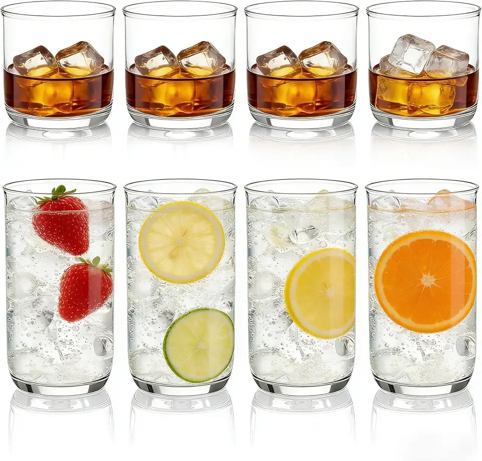 Berglander Glaswaren Set aus 8, PET-Klarplastik-Highball-Gläser 420ml & Whiskey-Cocktail-Gläser Set 340ml, robuste unzerbrechliche Wasser-Gläser Becher Tumbler-Glasware für Getränke, Bier, Saft, Milch