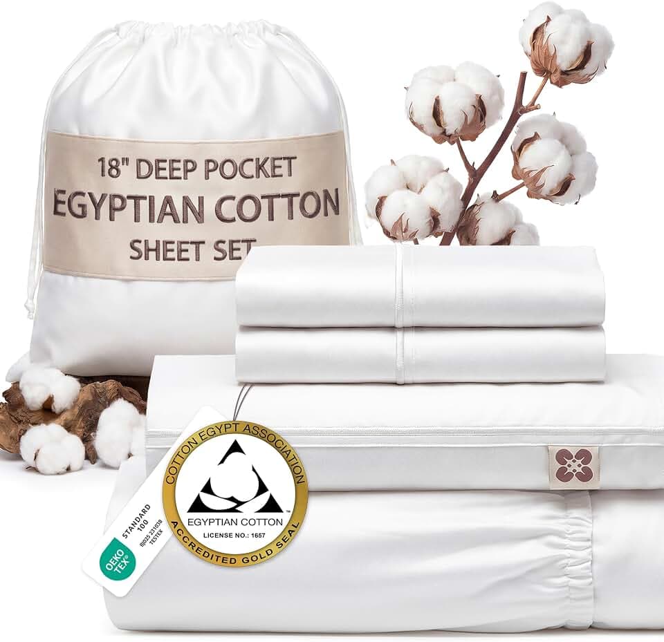 Bedsure PureWoven 100% Giza Egyptian Cotton Queen Sheet, CEA & BV Certified