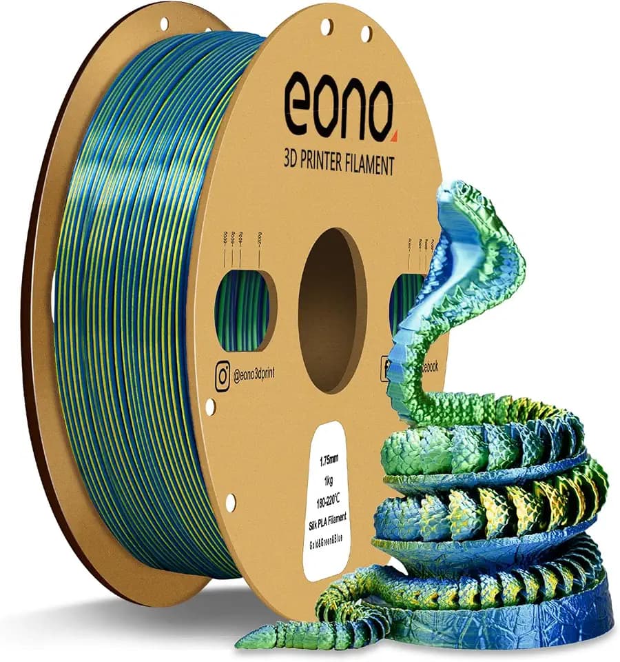 EONO PLA Silk Dreifarbiges PLA Filament 1,75 mm für 3D Drucker Coextrusions PLA Filament 1 kg (2,2 lbs) Mehrfarbiges PLA 3D Drucker Filament, Silk PLA Blau/Grün/Gold